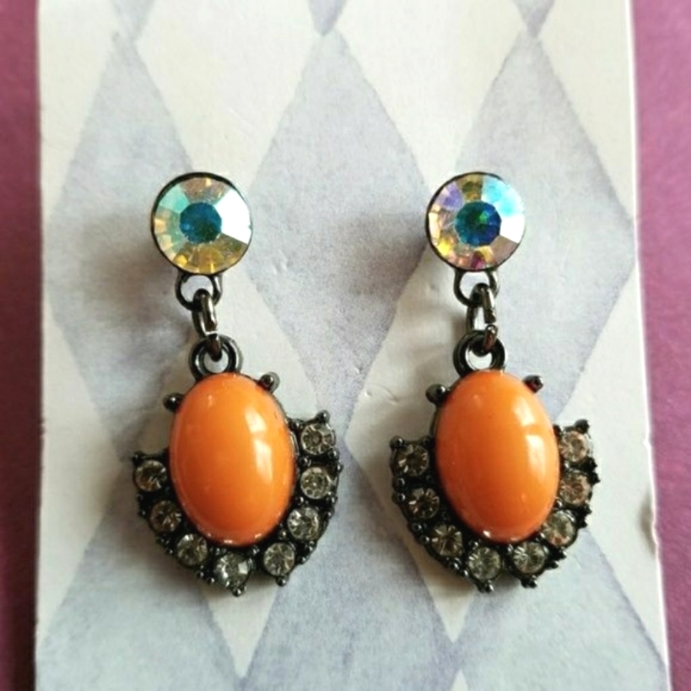 Earrings orange dark silver Boho dangle